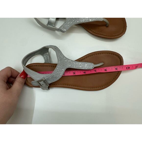 Rampage Womens Sandals Size Unknown Gray Thong Gemmed Side Buckle Flat - Picture 10 of 13